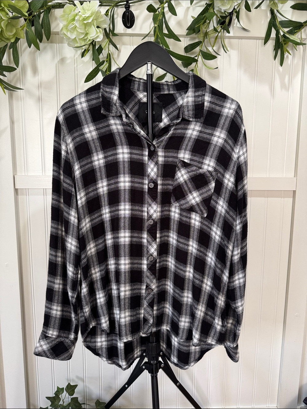 #618 RAILS Hunter Midnight Snow Black and White Plaid Button-Down Shirt